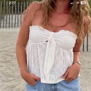 SHEIN White Eyelet Strapless Blouse